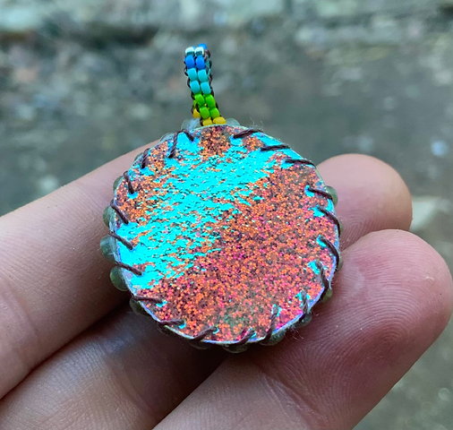 Beaded glass blown flower pendant
