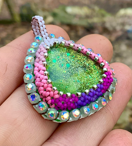 Pink ombré beaded pendant