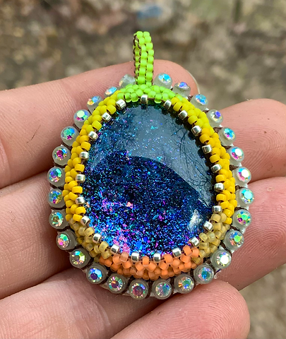 Yellow and blue ombre beaded pendant