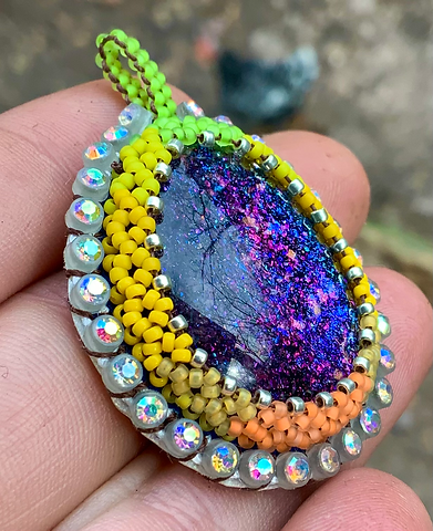 Yellow and blue ombre beaded pendant