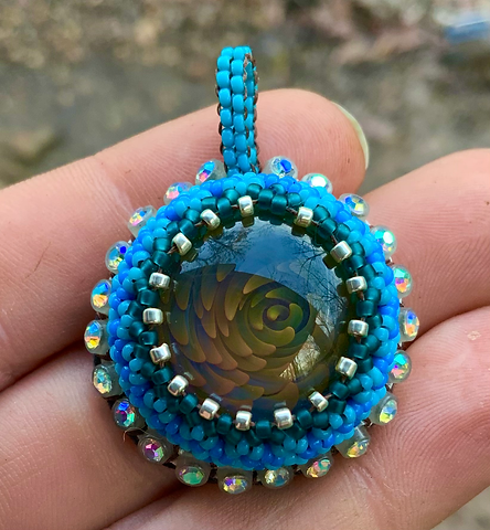 Blue fumed glass beaded pendant