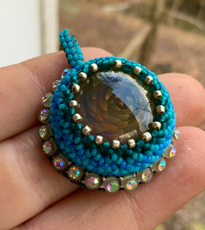 Blue fumed glass beaded pendant