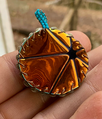 Blue fumed glass beaded pendant