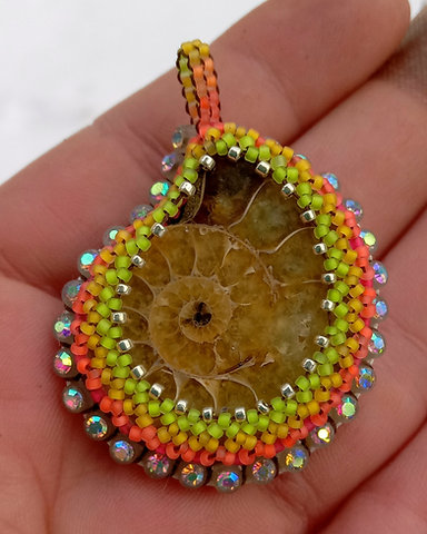 Sunshine Ammonite beaded pendant