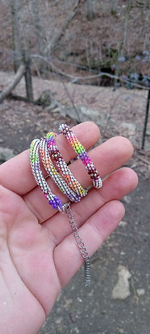 Blacklight reactive peyote stitched flower necklace