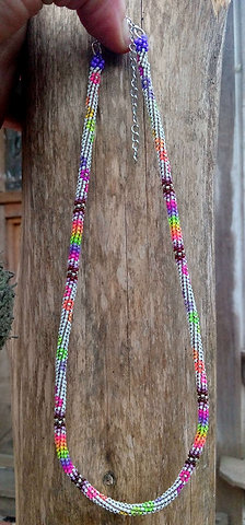 Blacklight reactive peyote stitched flower necklace