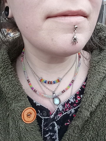 Blacklight reactive peyote stitched flower necklace
