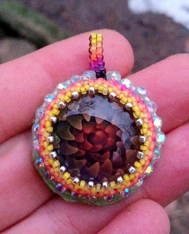  Silver fumed glass beaded pendant
