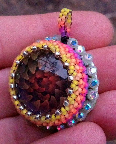  Silver fumed glass beaded pendant