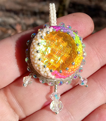 Rainbow dichroic party beaded pendant