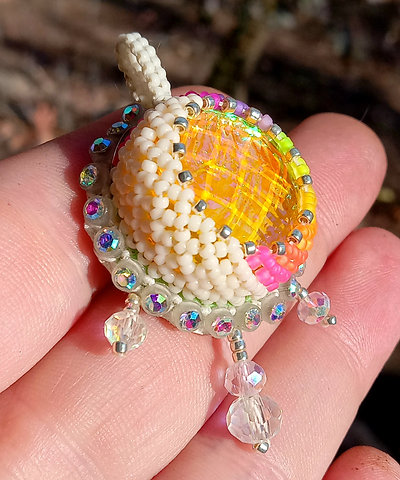 Rainbow dichroic party beaded pendant