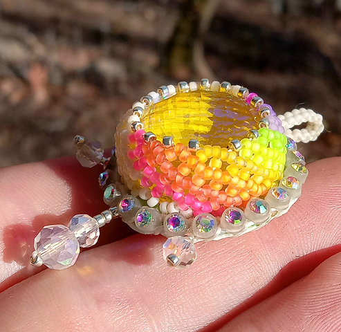 Rainbow dichroic party beaded pendant