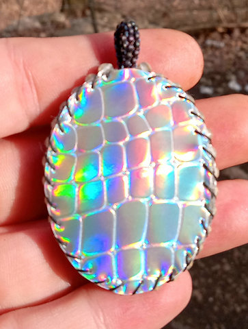 Glow in the dark blacklight reactive dark rainbow obsidian beaded pendant