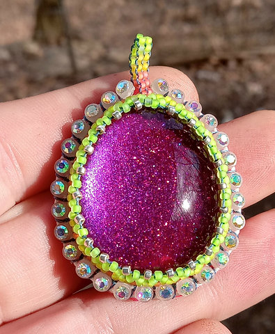 Magenta magic beaded pendant