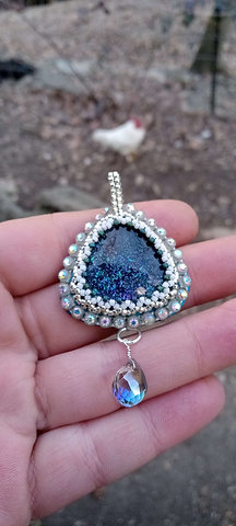 Silver color flip purple rainbow beaded pendant