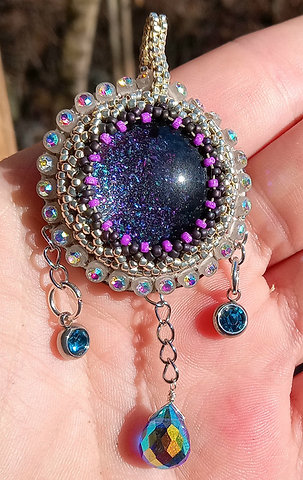 Blurple ice beaded pendant