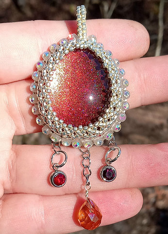 Red fire beaded pendant
