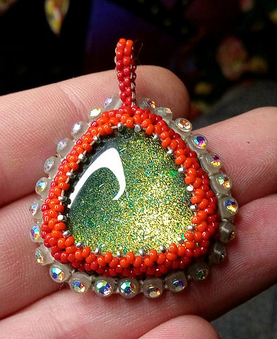 Grellow glow in the dark beaded pendant