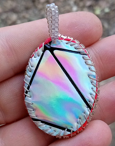 Primary rainbow fungi hill beaded pendant