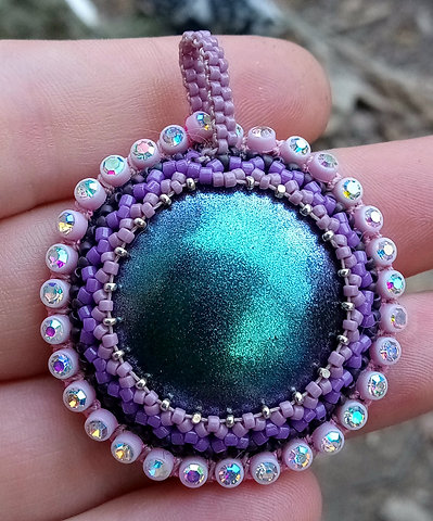 Blurple chrome beaded pendant