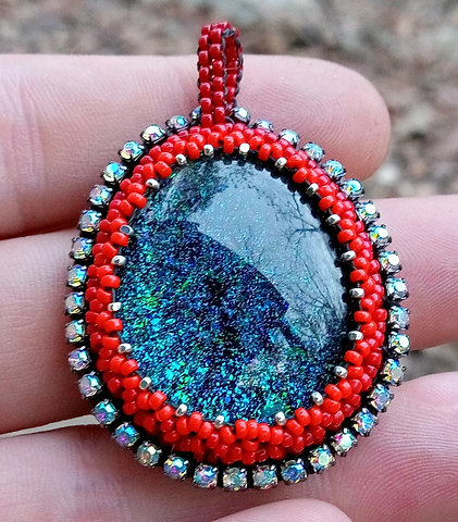 Blue and red beaded pendant