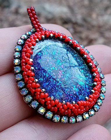 Blue and red beaded pendant