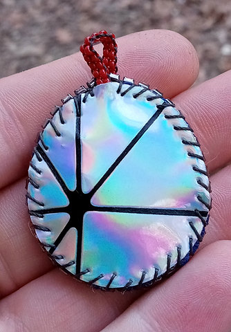 Blue and red beaded pendant