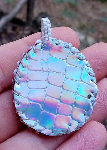 Fire and ice bead embroidered pendant