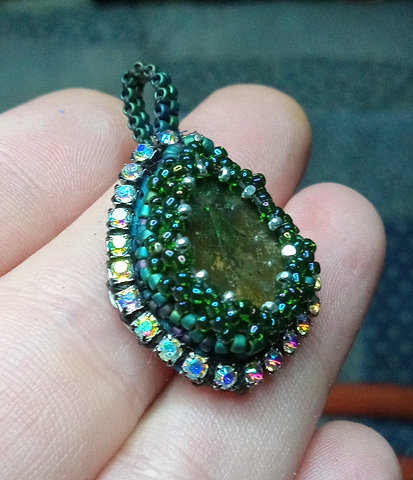 Ammolite bead embroidered pendant