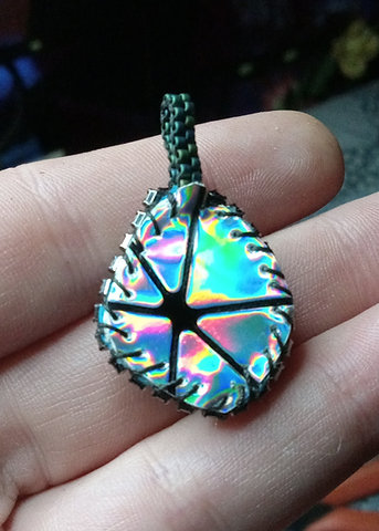 Ammolite bead embroidered pendant