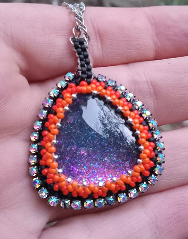 Purple fairytale color flash bead embroidered pendant