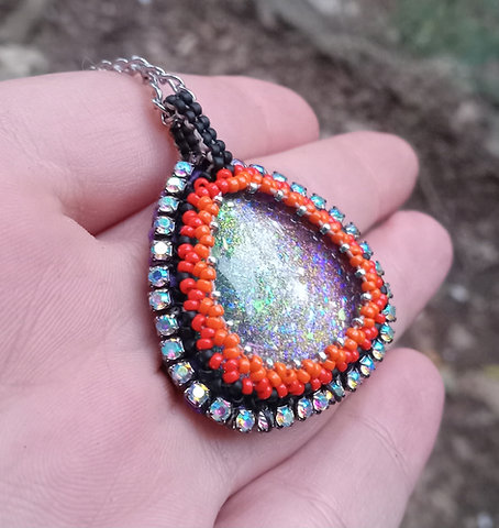 Purple fairytale color flash bead embroidered pendant