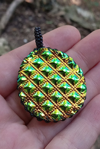 Ultra green flash bead embroidered pendant