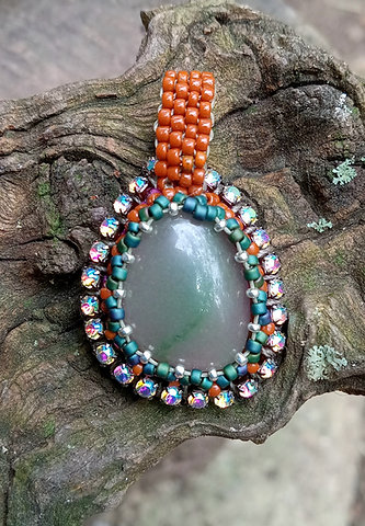 Jadeite bead embroidered pendant