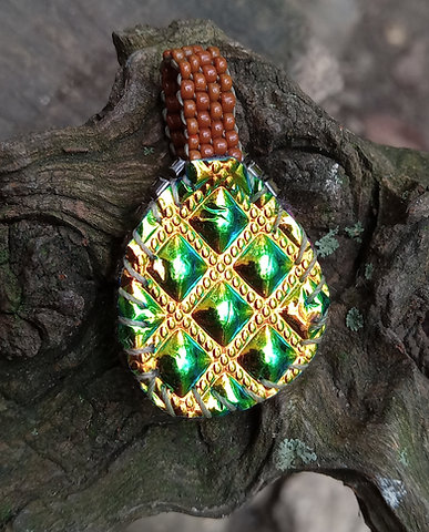 Jadeite bead embroidered pendant