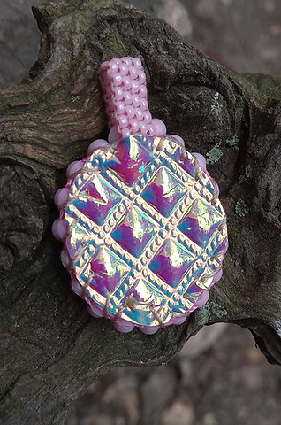 Cotton candy rainbow bead embroidered pendant