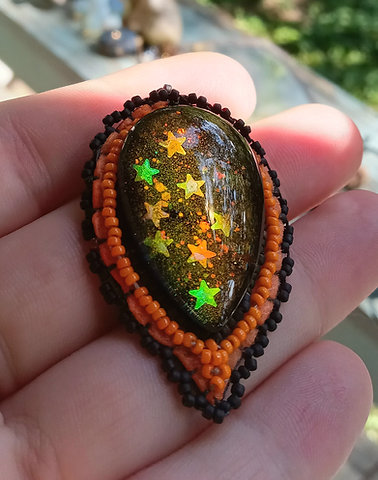 Sparkle star Halloween themed bead embroidered pendant
