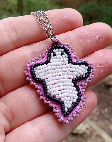 Bead embroidered ghoostie boi pendant