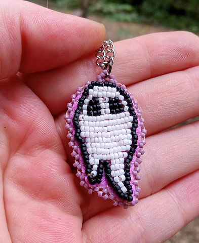 Bead embroidered ghastly boi pendant