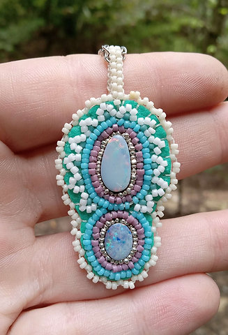 Australian opal doublet bead embroidered pendant