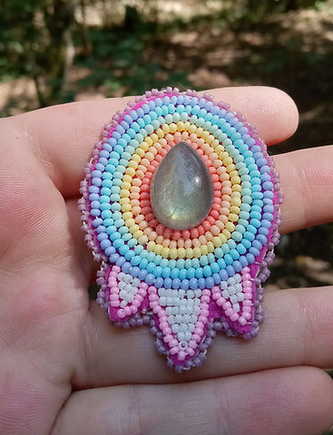 Pastel rainbow labradorite bead embroidered pendant