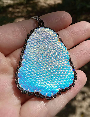 Opal and labradorite bead embroidered pendant