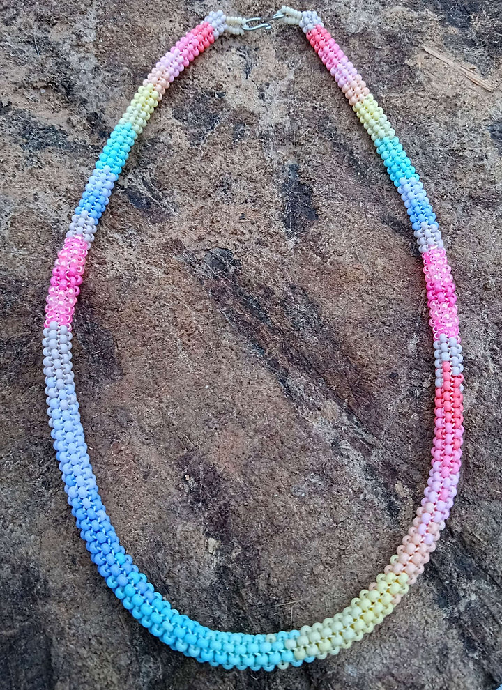 Rainbow peyote stitched necklace