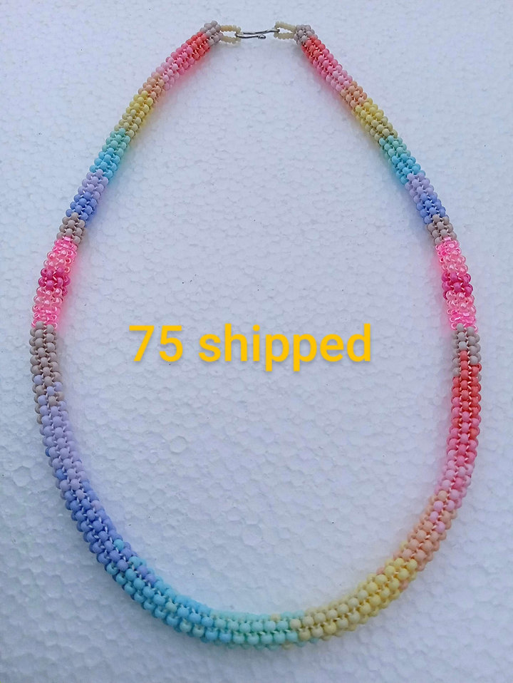 Rainbow peyote stitched necklace