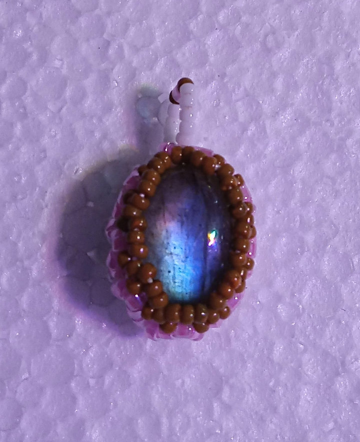 Pink and white labradorite beaded pendant