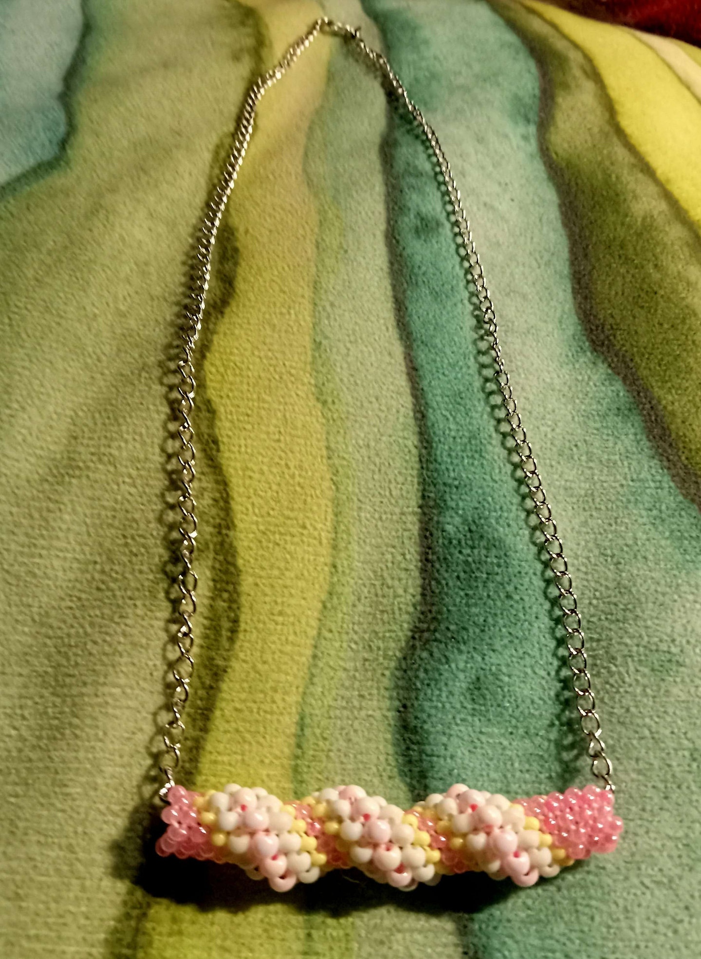 Pink baby cactus twist peyote stitched necklace