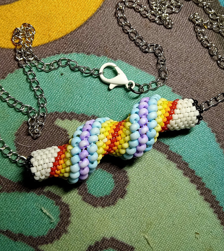 Rainbow cactus twist peyote stitched necklace