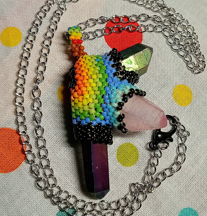 Rainbow quartz blast peyote stitched necklace