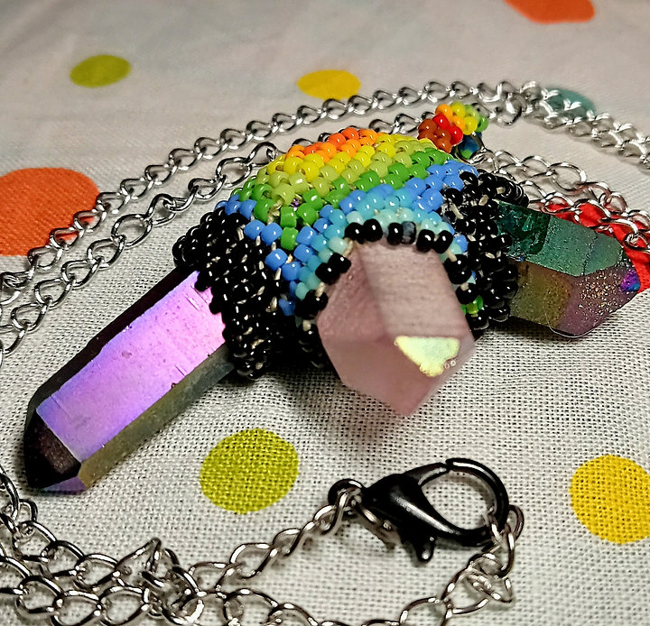 Rainbow quartz blast peyote stitched necklace