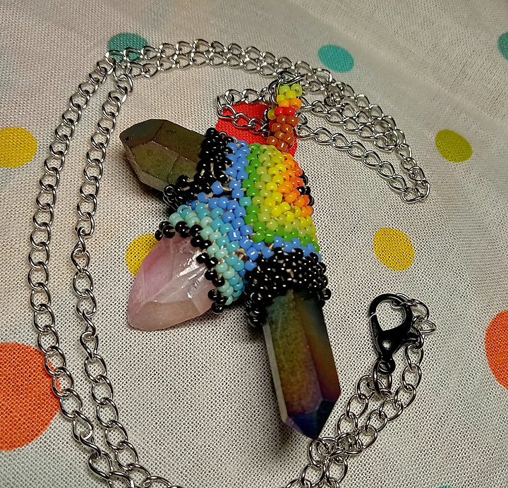 Rainbow quartz blast peyote stitched necklace